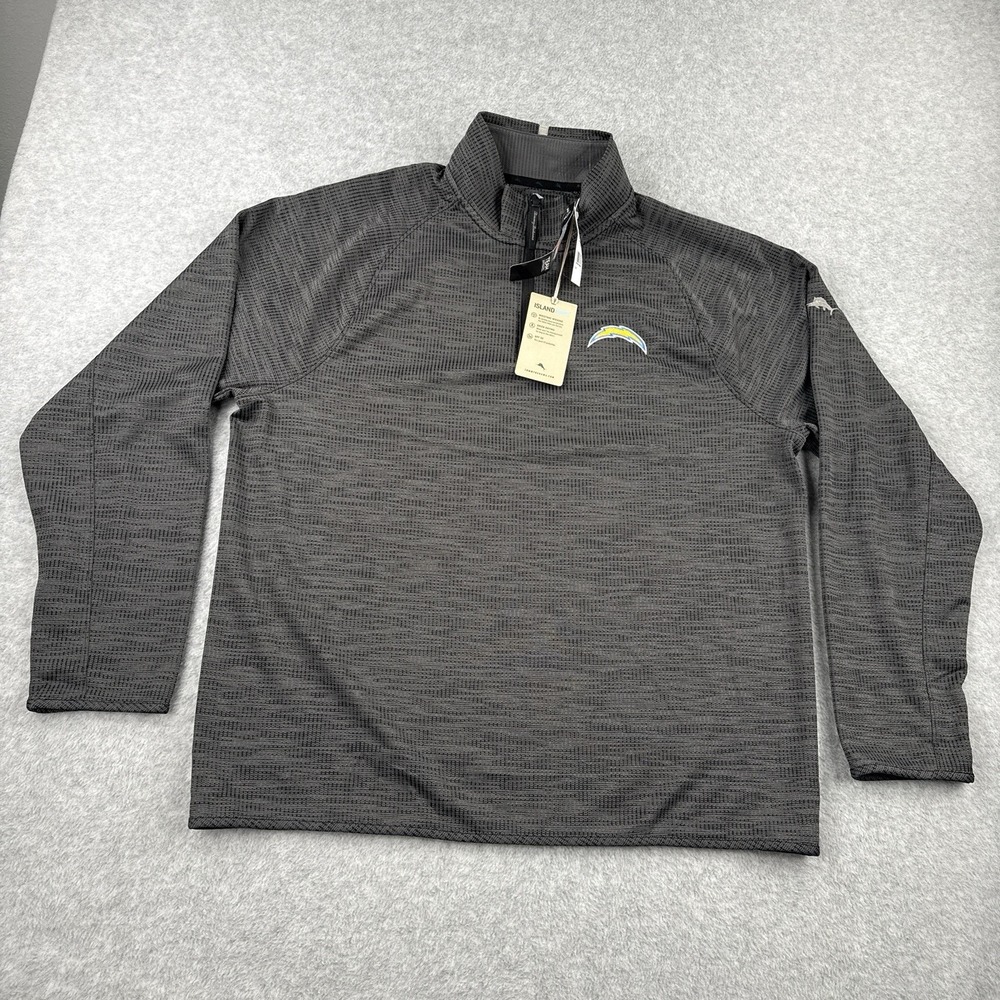 Tommy Bahama Sweatshirt Large Gray LA Chargers Palm Pro IslandZone 1/2 Zip NWT
